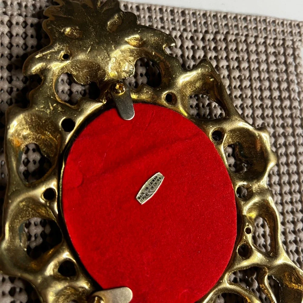 Vintage Ornate Brass Oval Picture Frame Filigree Scroll Tabletop 4.5 Inch